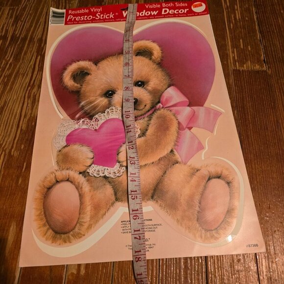 Vintage Eureka Valentine's Day Teddy Bear Window Cling Decor - Picture 2 of 9